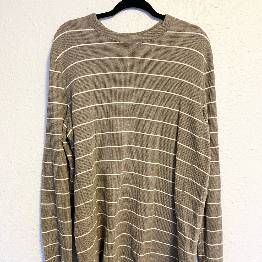 EDDIE BAUER Men’s Tall Tan and White Striped Thermal Long Sleeve